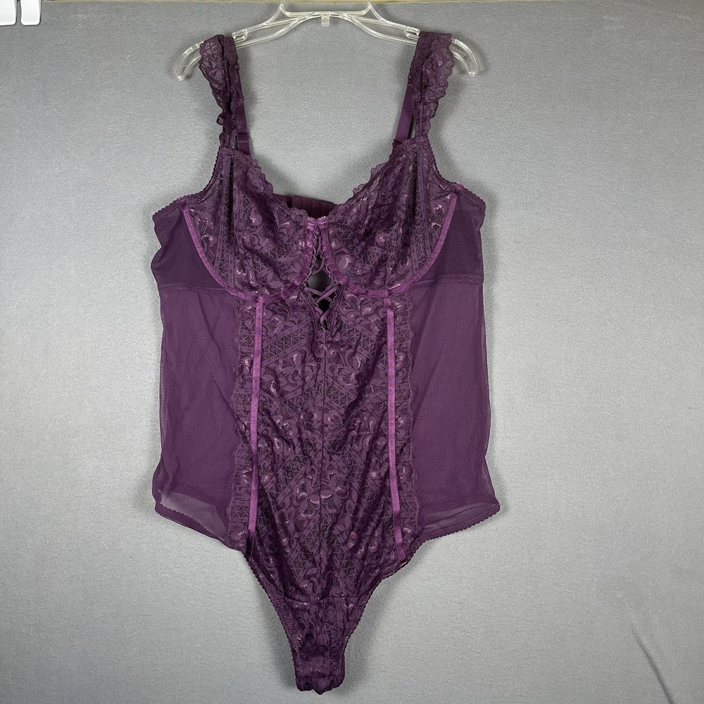 Torrid STRAPPY UNDERWIRE‎ BODYSUIT - LACE STRIPE PURPLE Size 2 NWT LOVE ROMANTIC